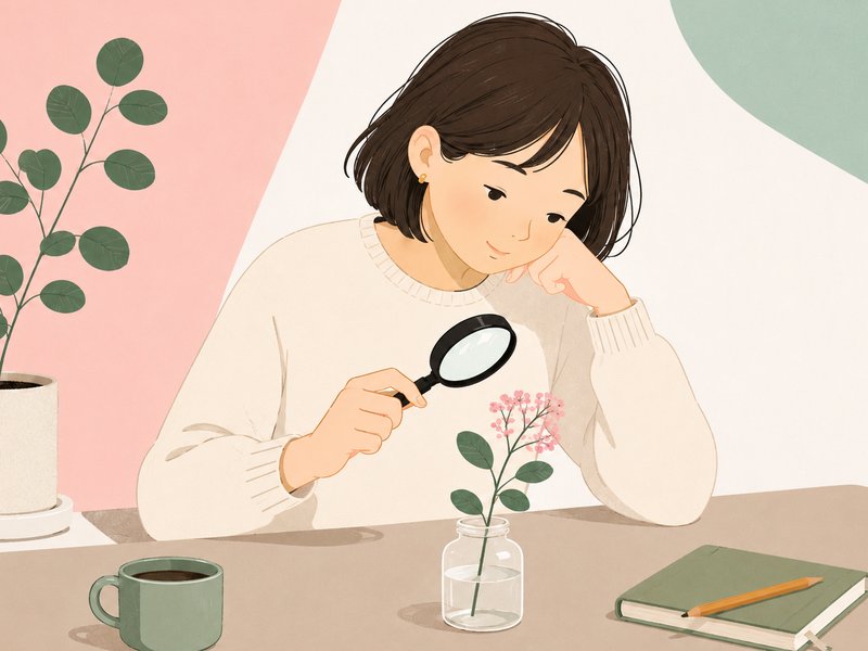 花を虫めがねでじっくり観察する大人