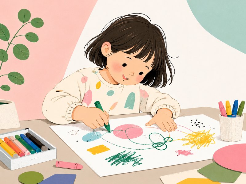クレヨンで自由に描く子ども